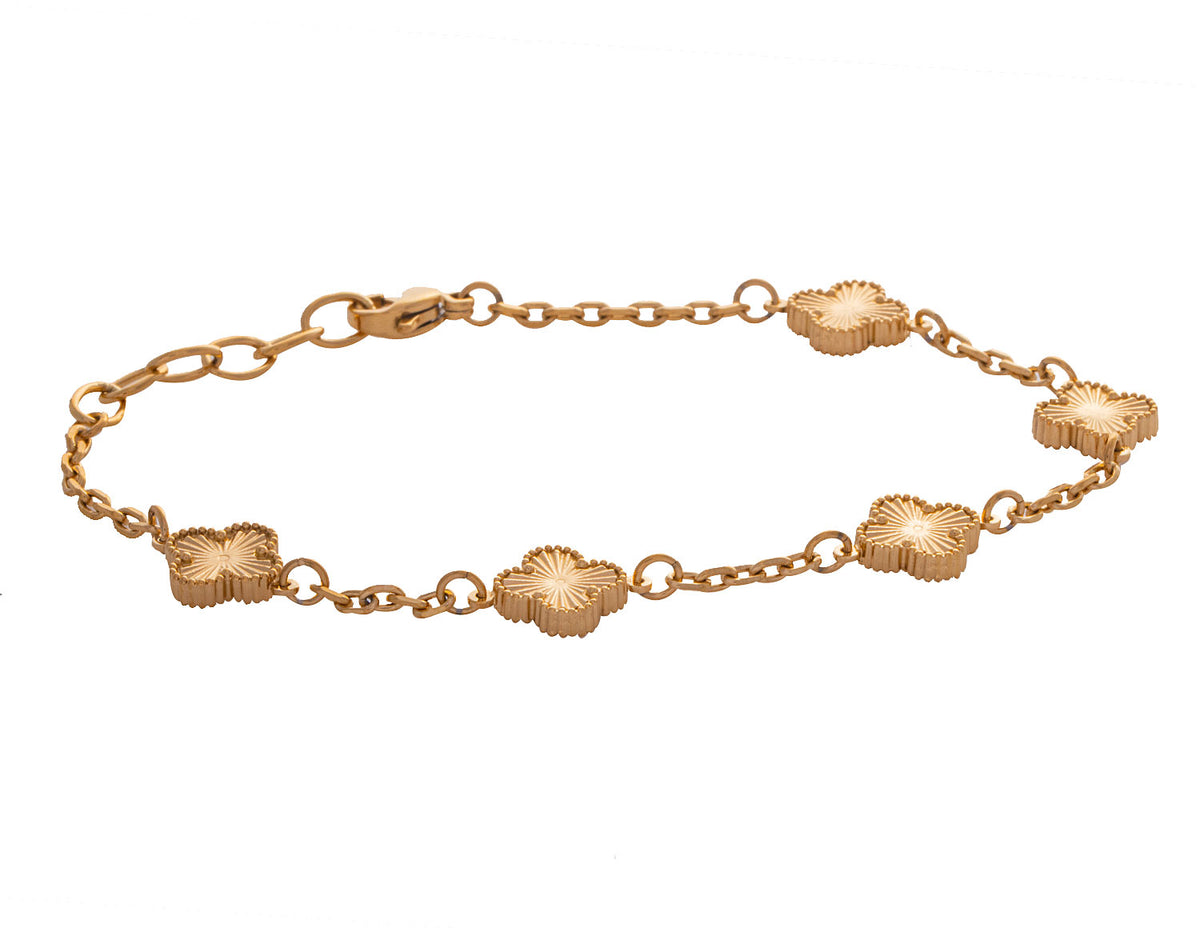 6.5" Gold Ion-Plated Stainless Steel Lucky Clover Bracelet