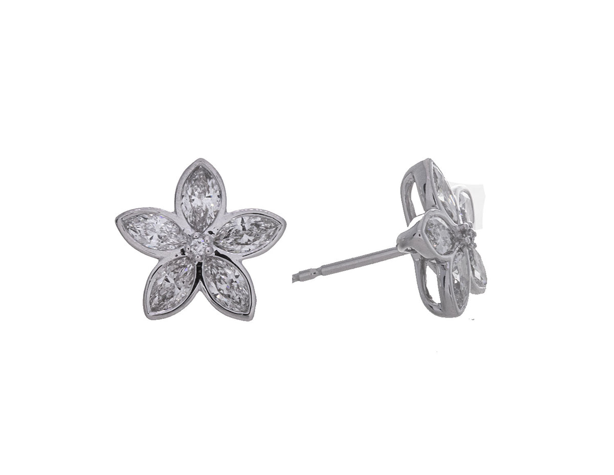 1ct. t.w. Diamond Flower Stud Earrings in 14K White Gold