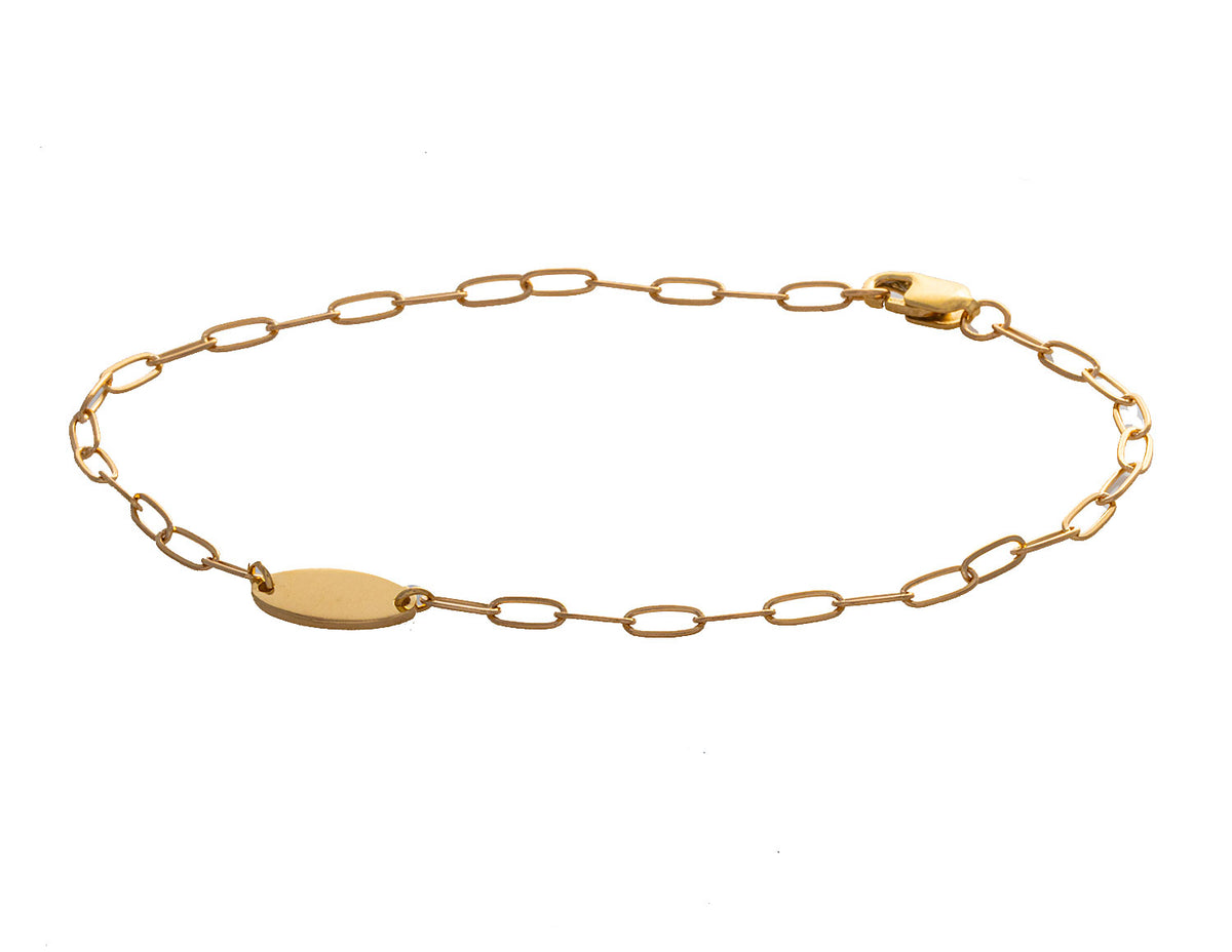 7" Engravable Oval Disc Paperclip Bracelet in 14K Yellow Gold