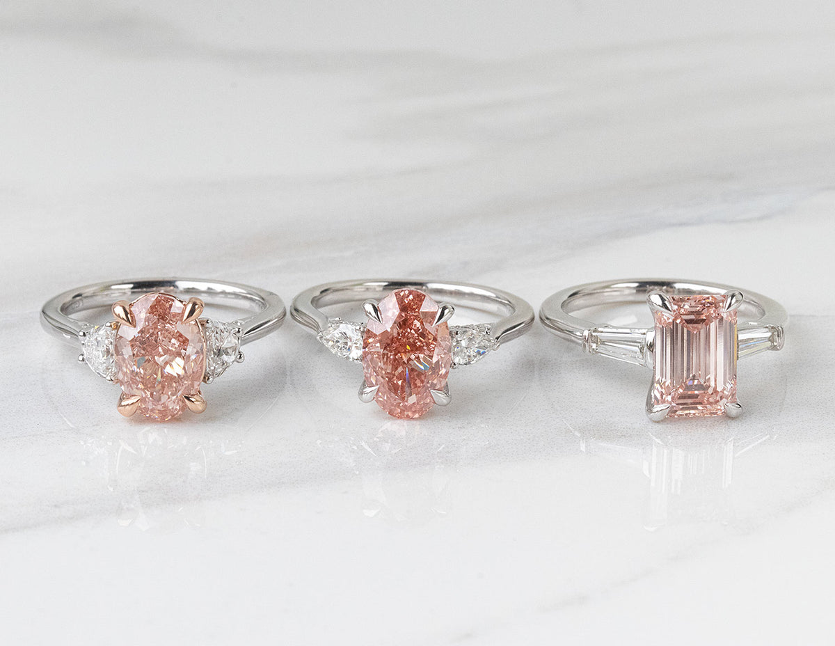 3 1/2ct. t.w. Pink Emerald Cut Newborn Lab Created Diamond Engagement Ring in 14K White Gold
