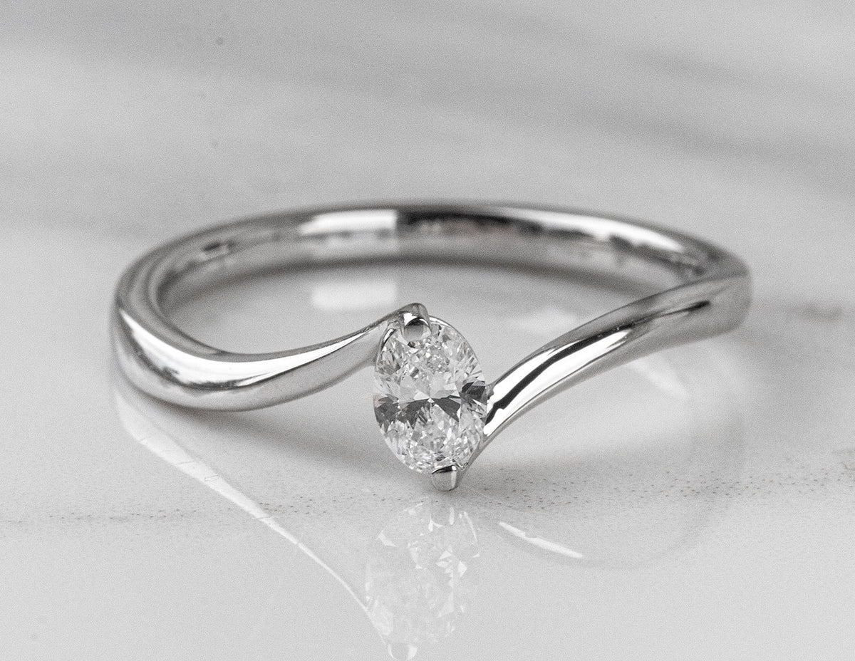 1/4ct. Oval Cut Newborn Lab Created Diamond Promise Ring in 10K White Gold
