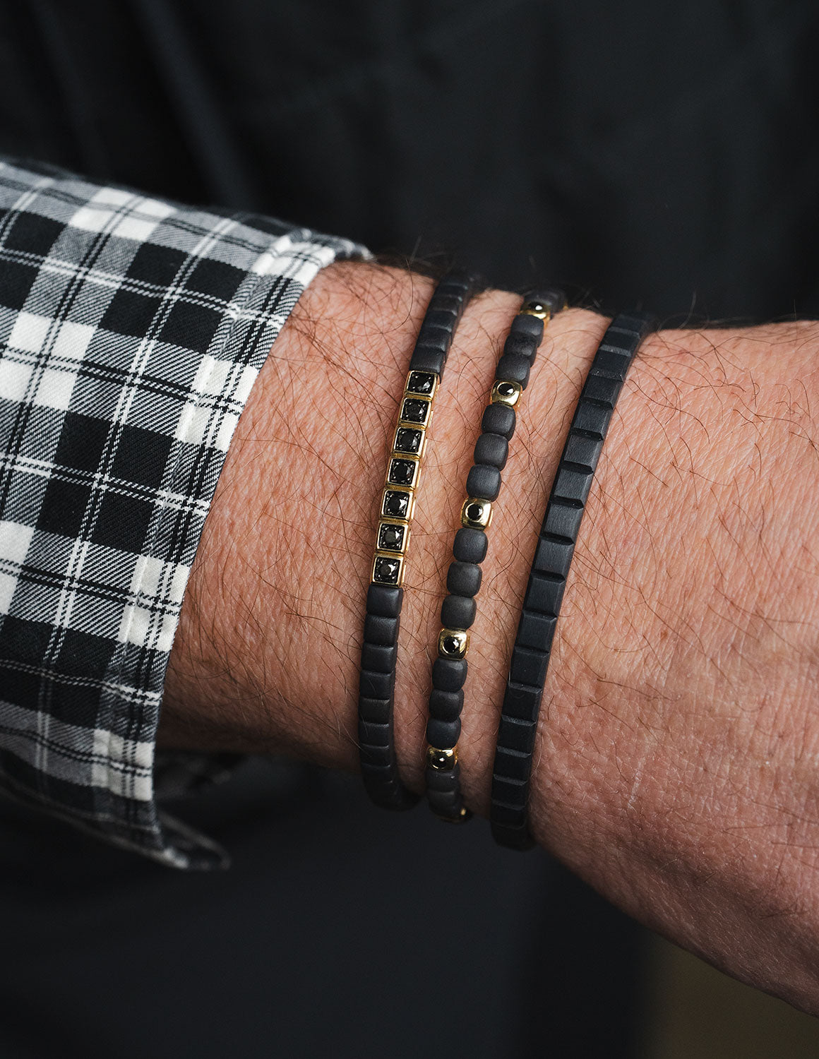 1/4ct. t.w. Black Diamond Bangle Bracelet in Titanium and 14K Yellow Gold