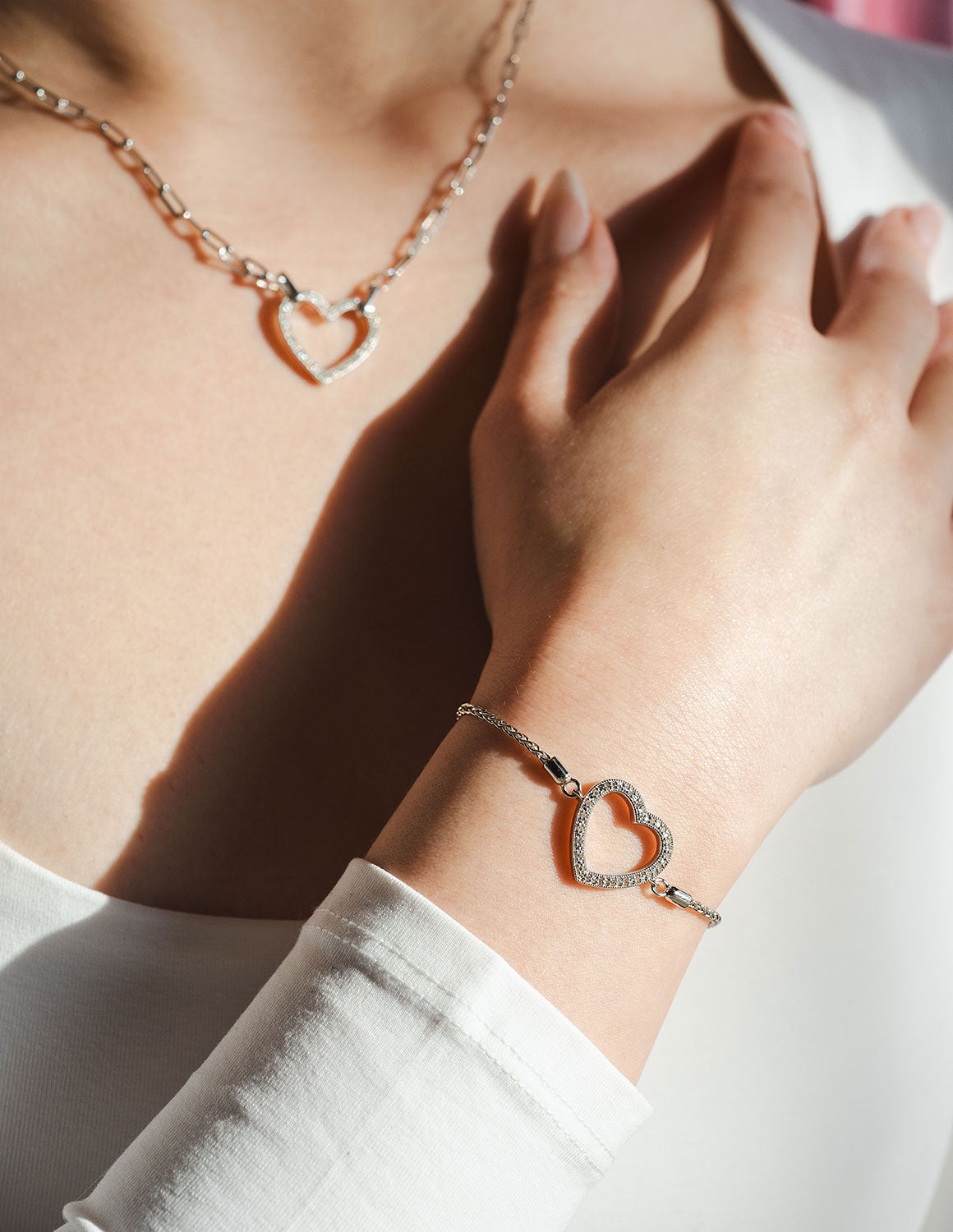 1/14ct. t.w. Heart Bolo Diamond Bracelet in Sterling Silver