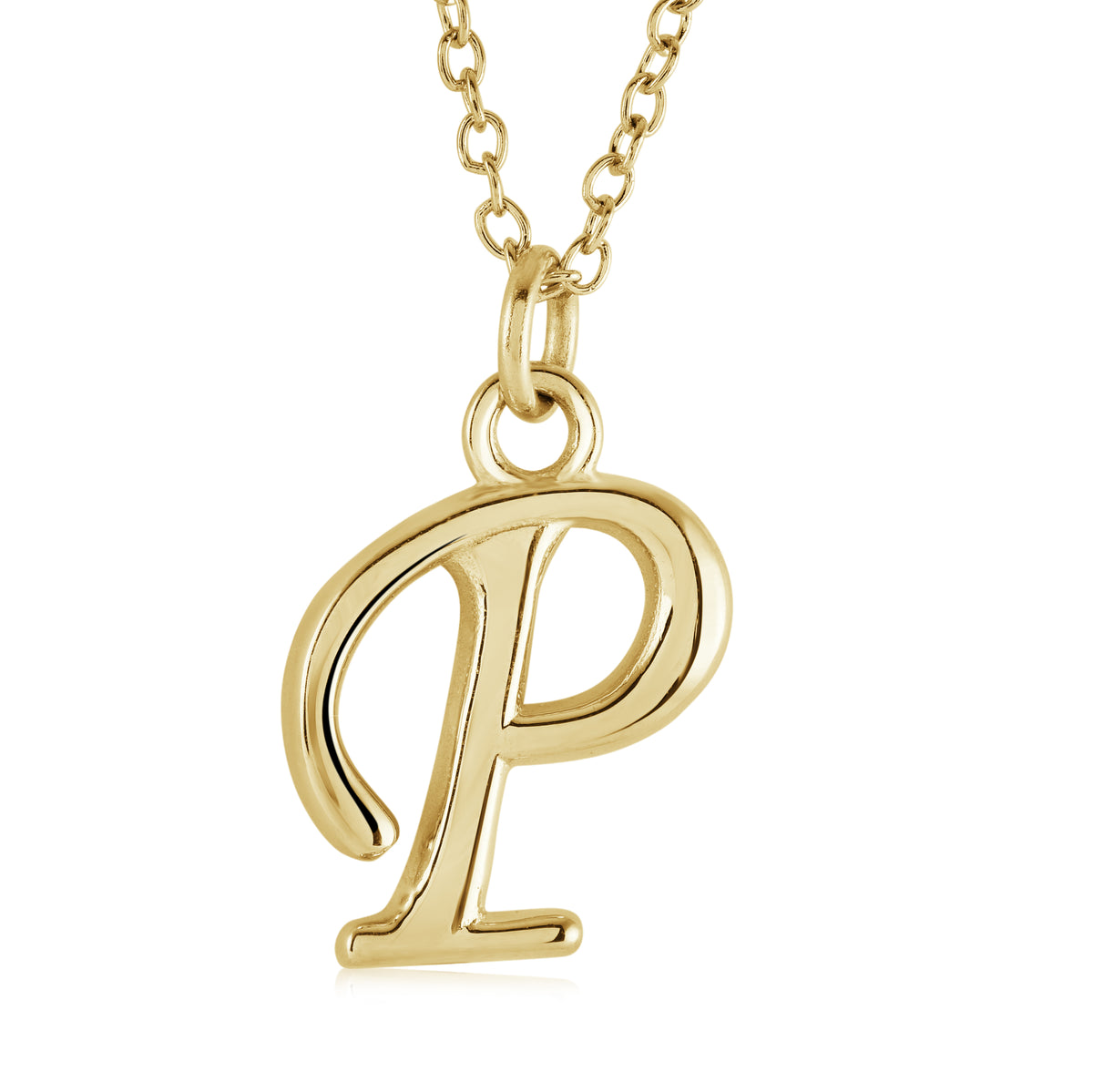18" Gold Ion-Plated Stainless Steel Cursive Initial "P" Pendant