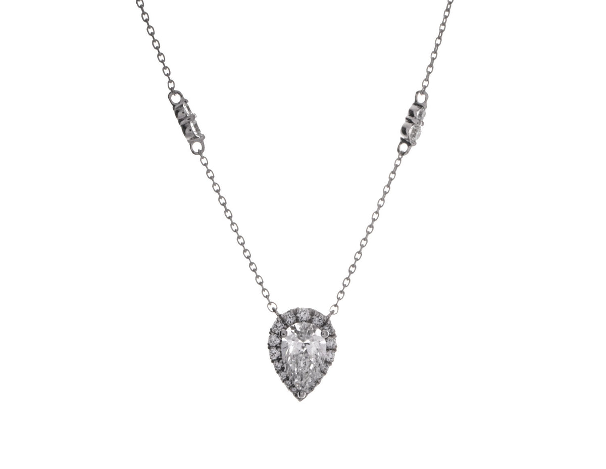 1ct. t.w. Pear Shape Newborn Lab Created Diamond Station Pendant in 14K White Gold