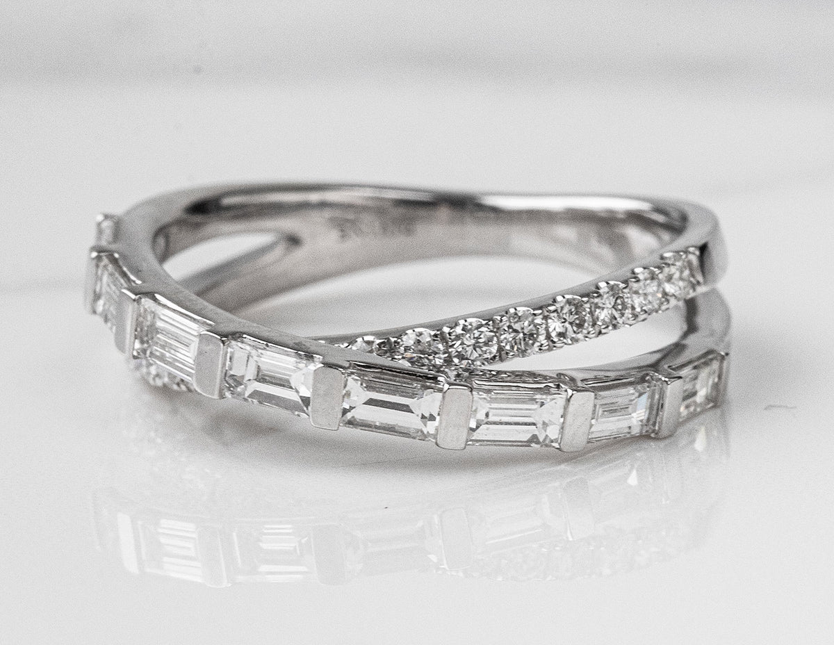 7/8ct. t.w. Baguette and Round Diamond Anniversary Ring in 14K White Gold