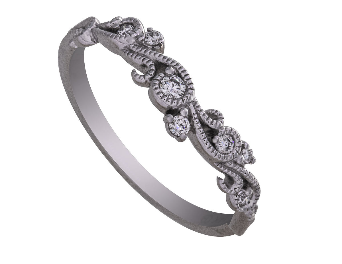1/10ct. t.w. Vintage Curved Diamond Wedding Ring in 14K White Gold