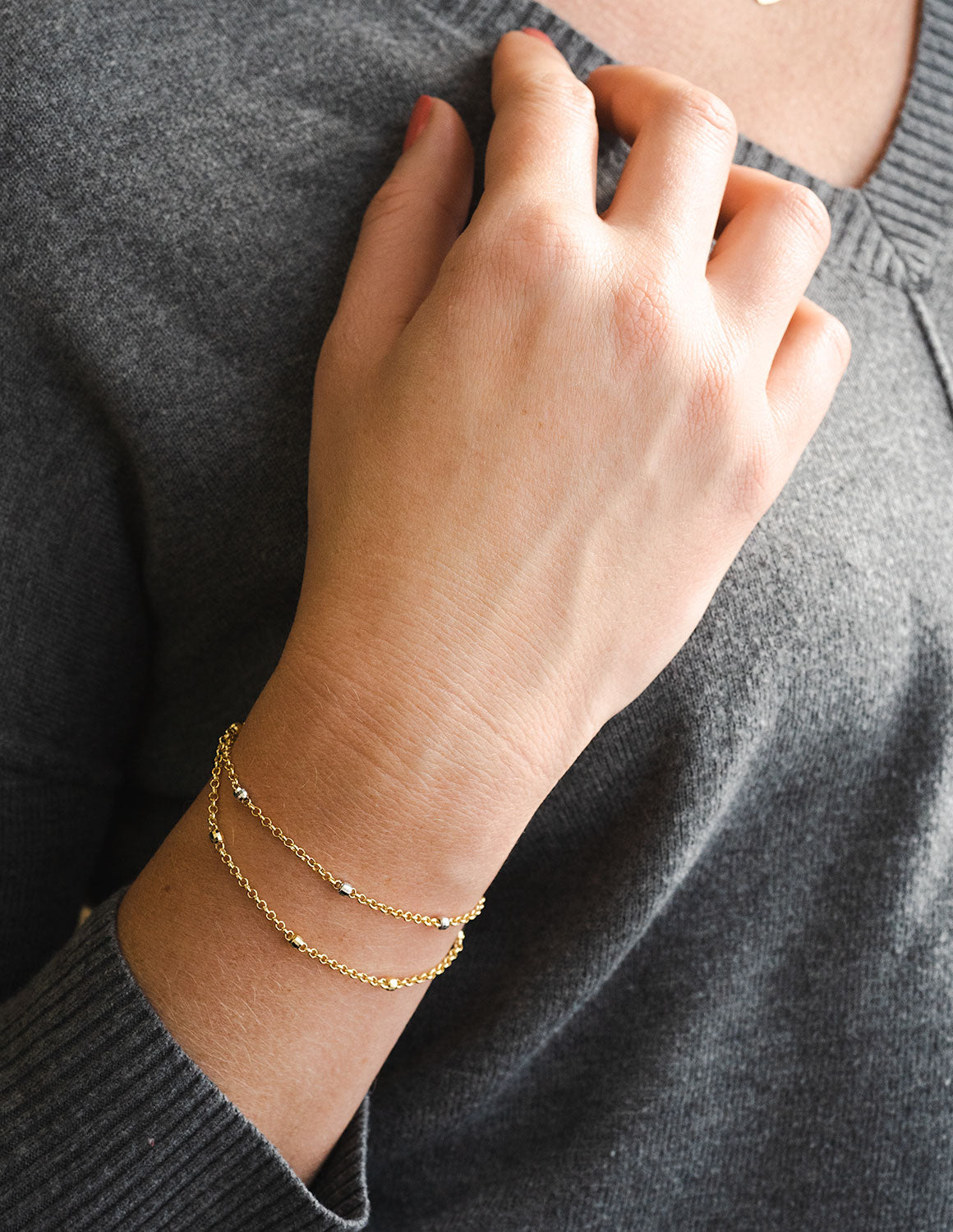 Diamond Cut Bead Station Bracelet in 14K Yellow Gold