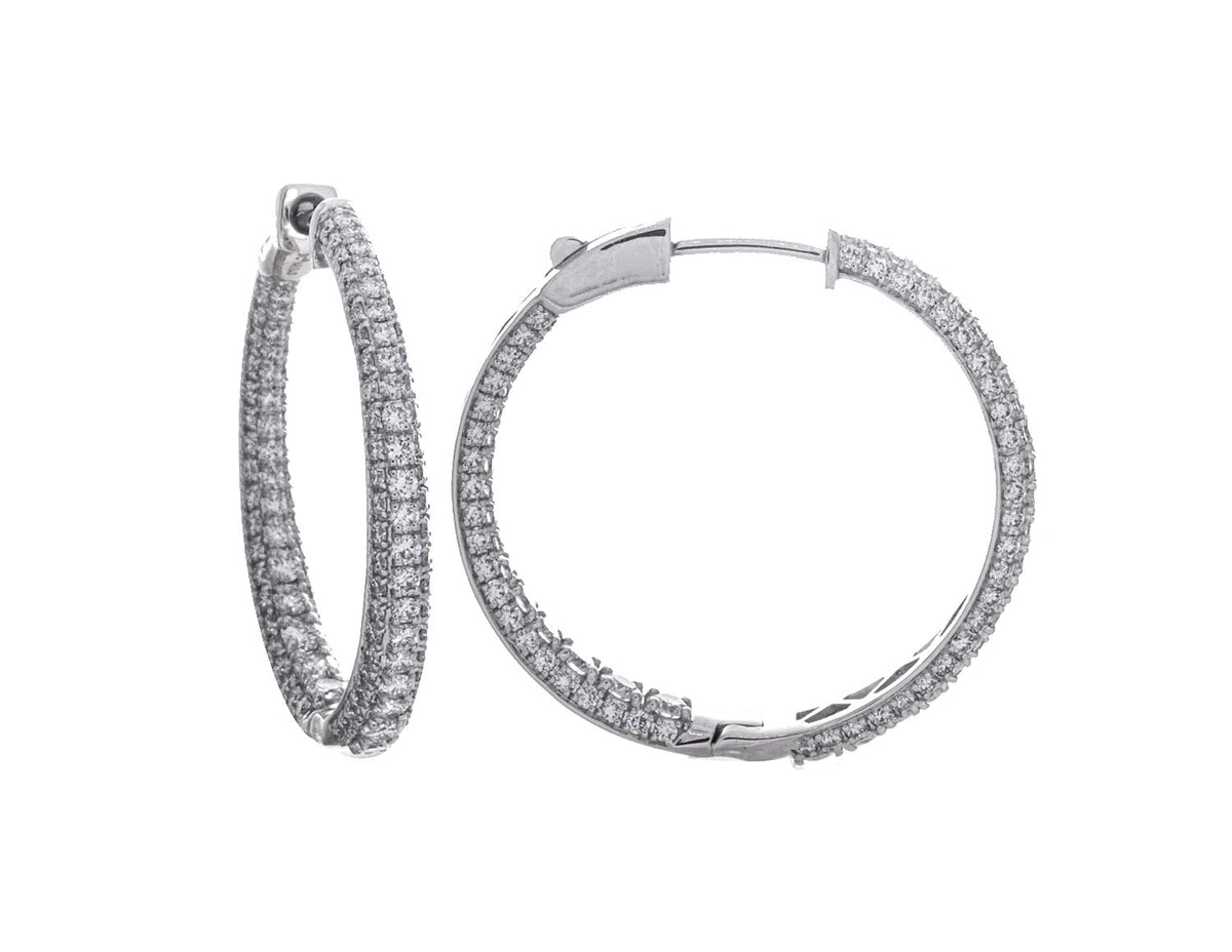 14K White Gold Pave Hoop Earrings