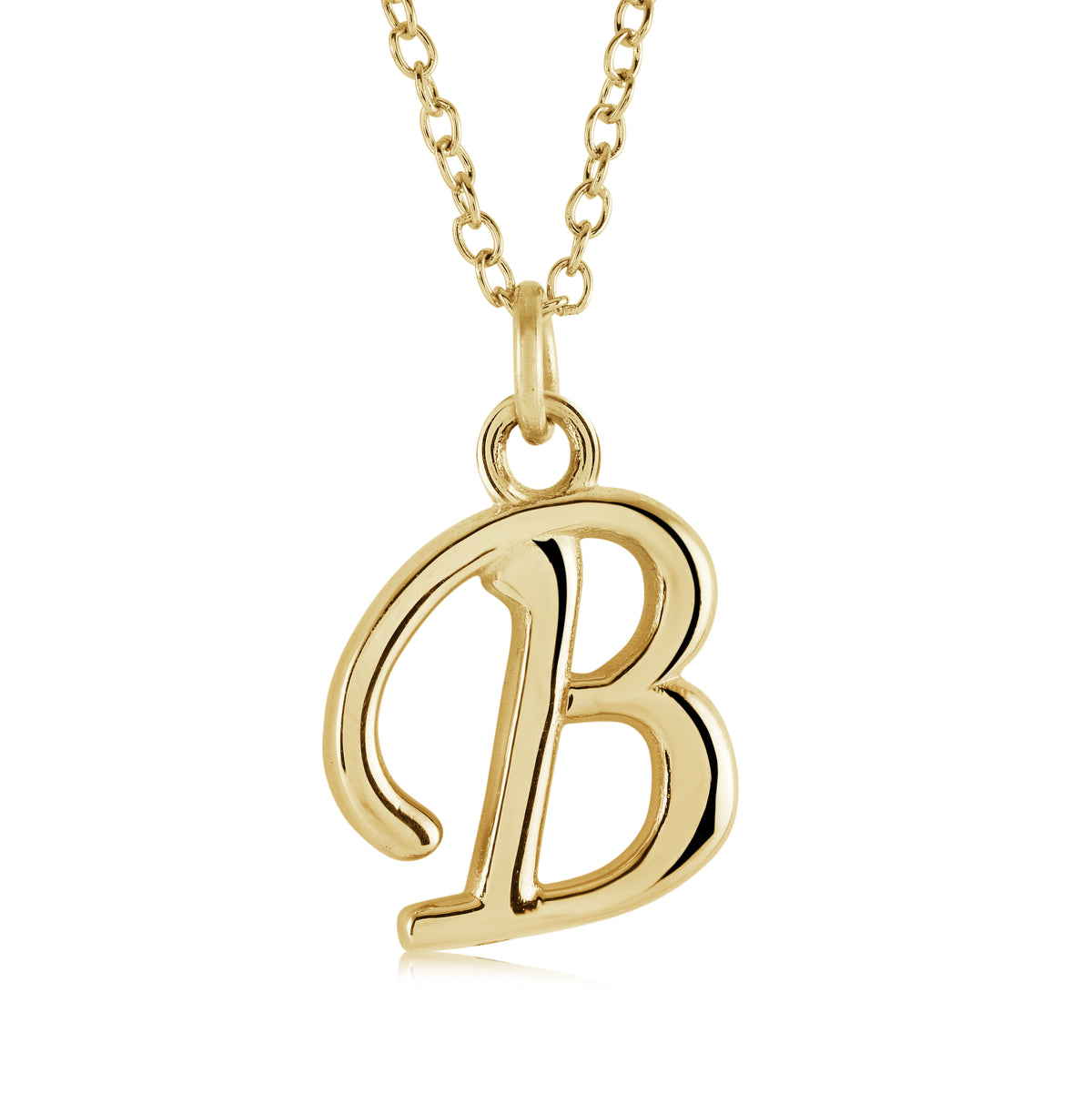 18" Gold Ion-Plated Stainless Steel Cursive Initial "B" Pendant
