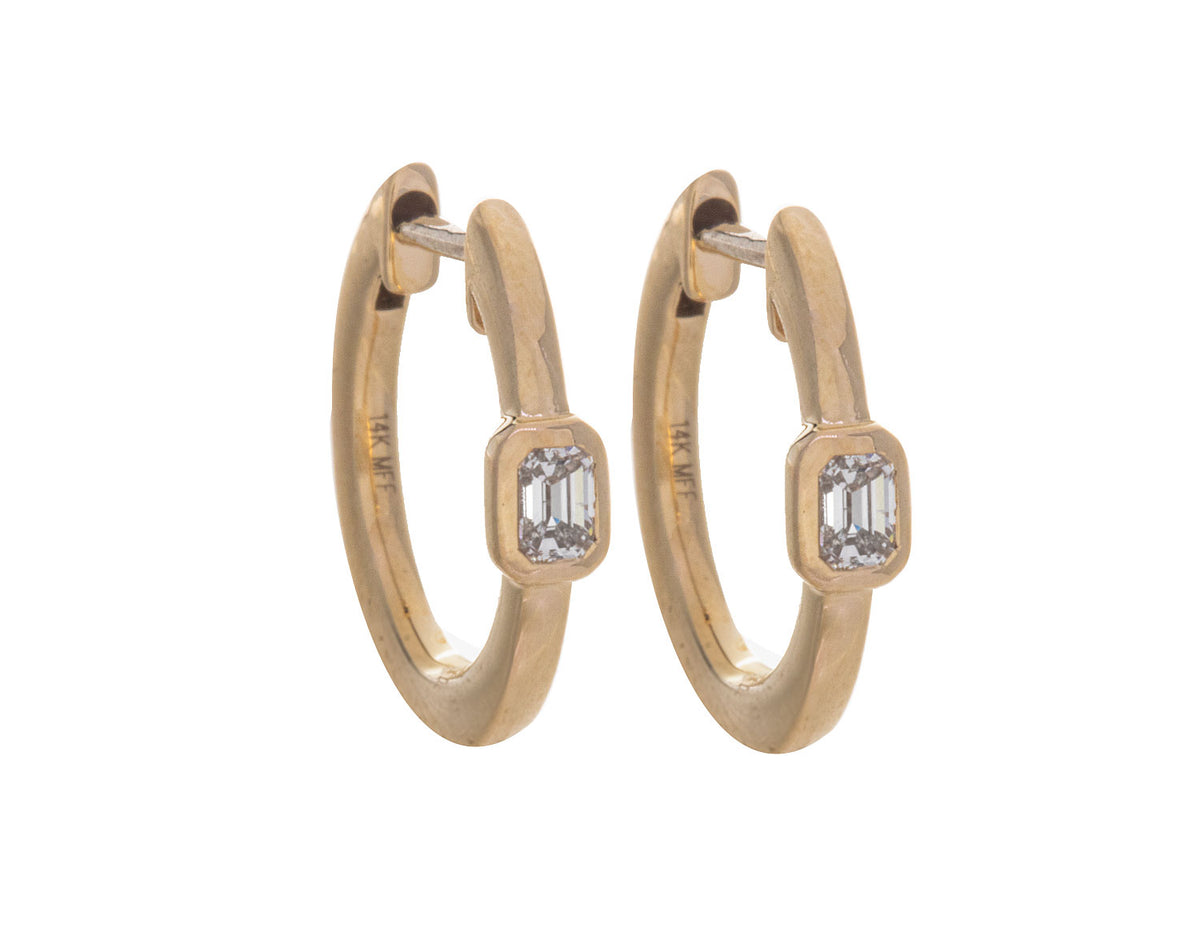 1/5ct. t.w. Emerald Cut Diamond Bezel Set Hoop Earrings in 14K Yellow Gold