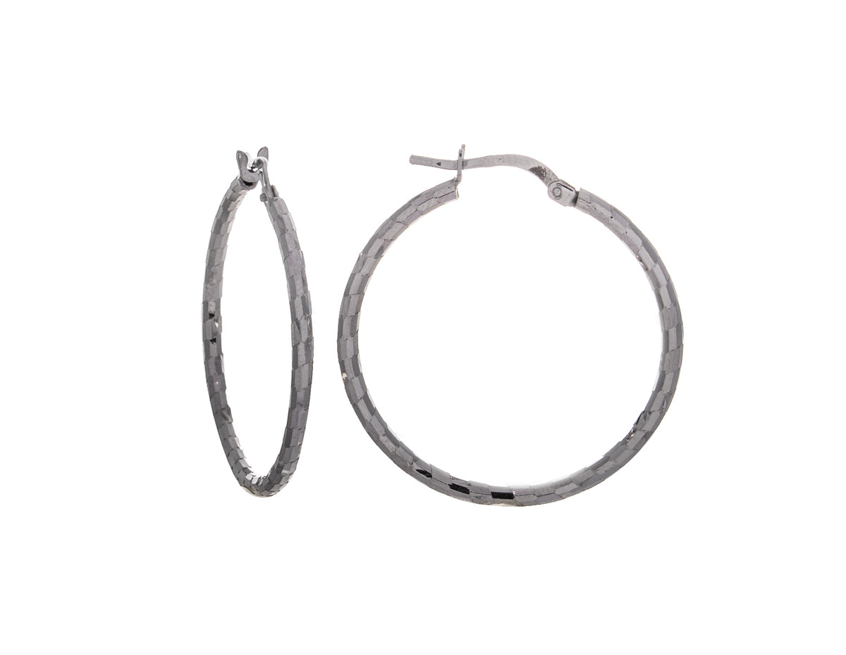 Diamond Cut Tube Round Hoop Earrings in Sterling Silver