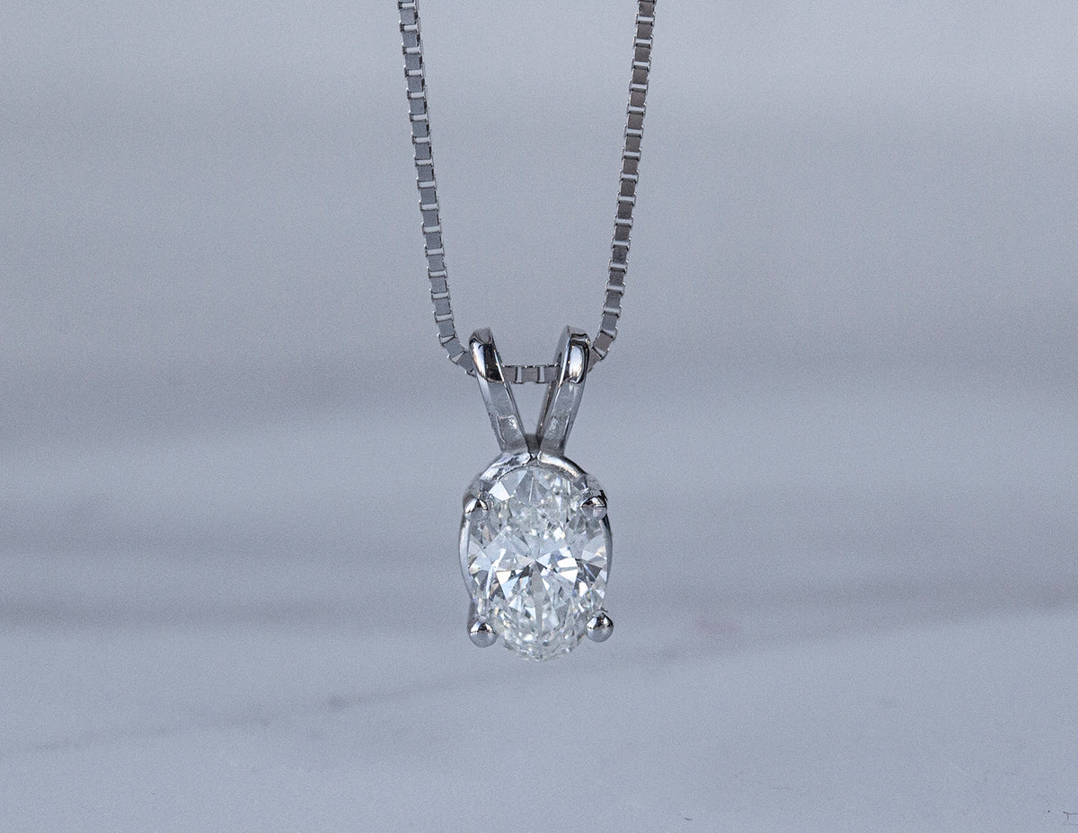 3/4ct. Oval Cut Diamond Pendant in 14K White Gold
