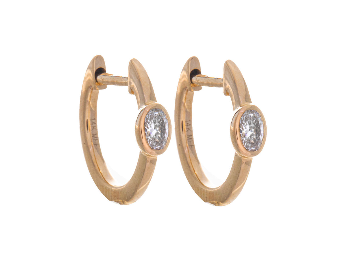 1/5ct. t.w. Oval Cut Diamond Bezel Hoop Earrings in 14K Yellow Gold