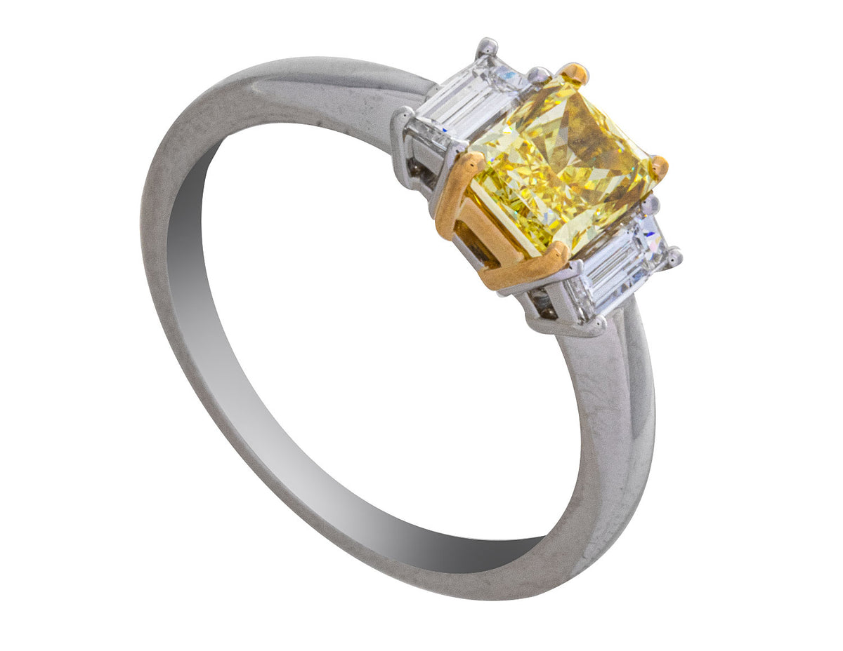 1 1/3ct. t.w. Fancy Yellow Radiant Cut Diamond Engagement Ring in Platinum and 18K Yellow Gold