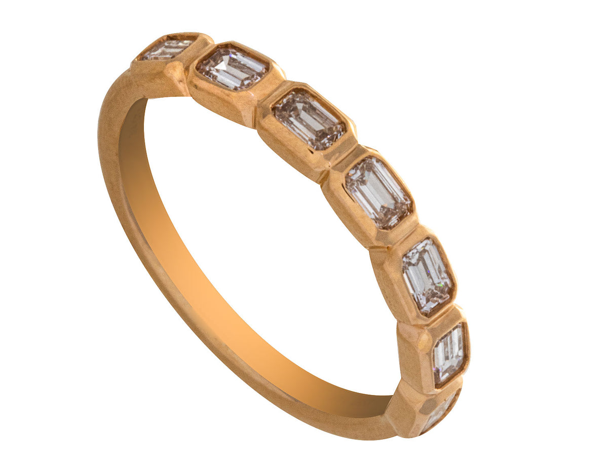 3/4ct. t.w. Emerald Cut Diamond Anniversary Bezel Ring in 14K Yellow Gold