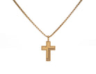 22" Stainless Steel Gold Ion-Plated Grooved Polished-Matte Cross Pendant