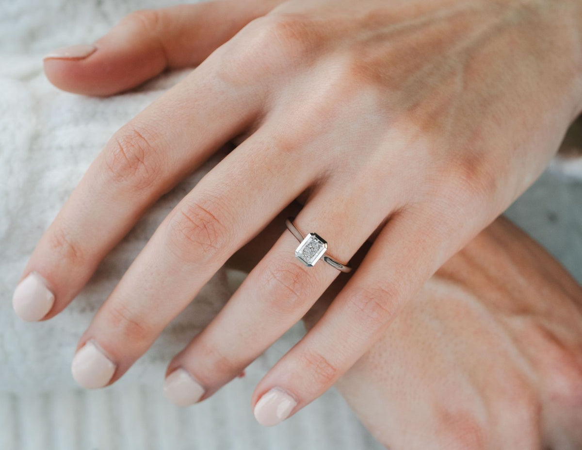 3/4ct. Radiant Cut Newborn Lab Created Bezel Solitaire Engagement Ring in 14K White Gold