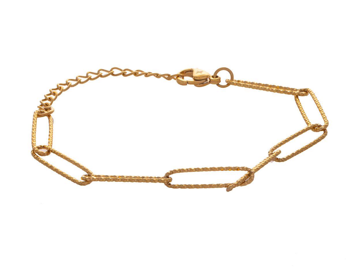 8" Gold Ion-Plated Stainless Steel Oval Sparkle Link Chain Bracelet