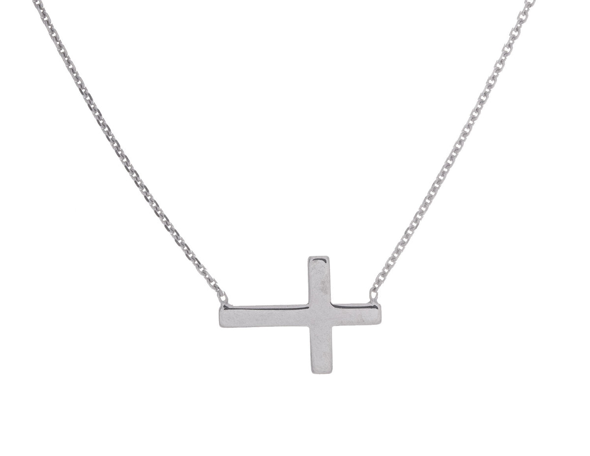 18" Sideways Mini-Cross Necklace in Sterling Silver