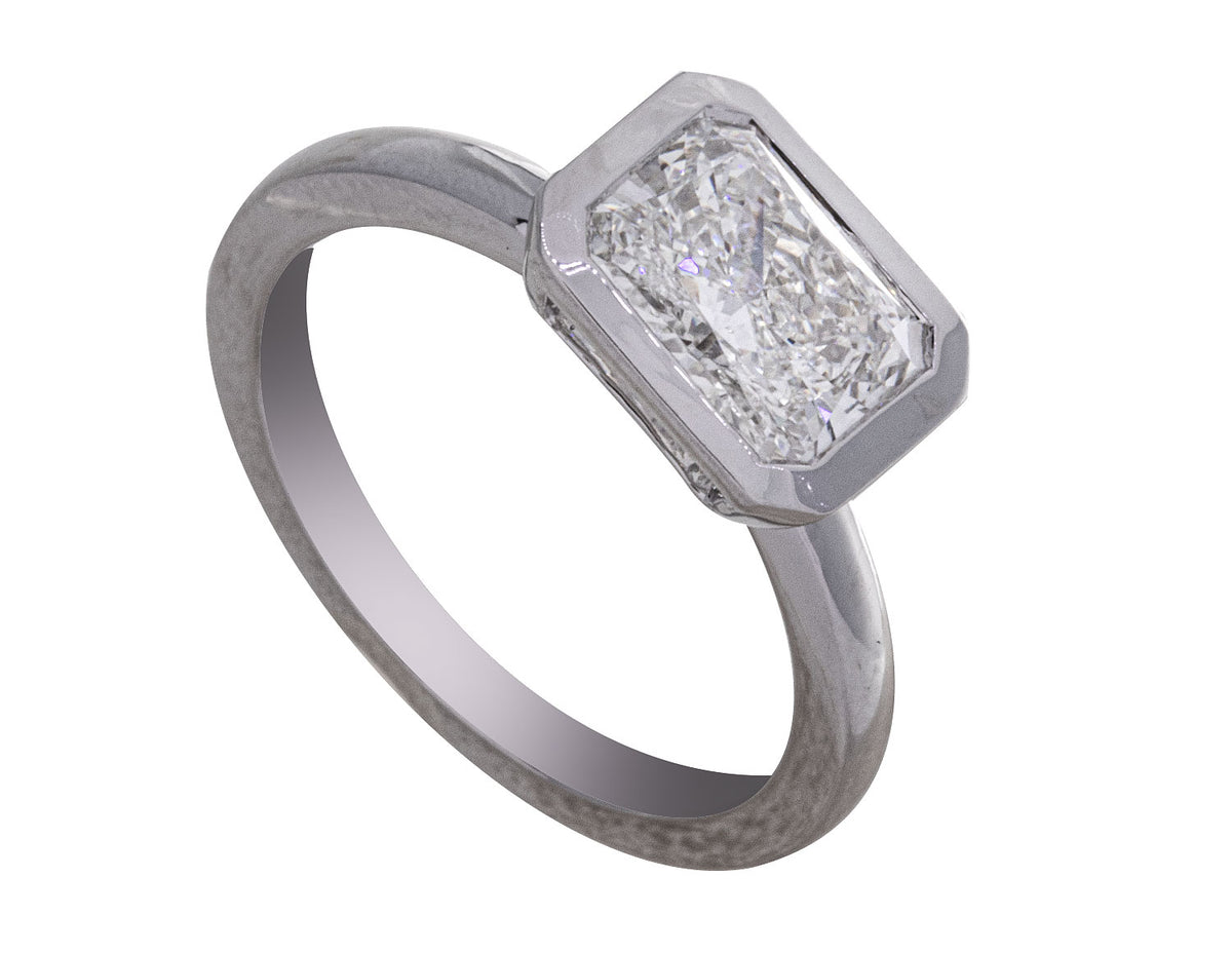 2ct. Radiant Cut Newborn Lab Created Diamond Bezel Solitaire Engagement Ring in 14K White Gold