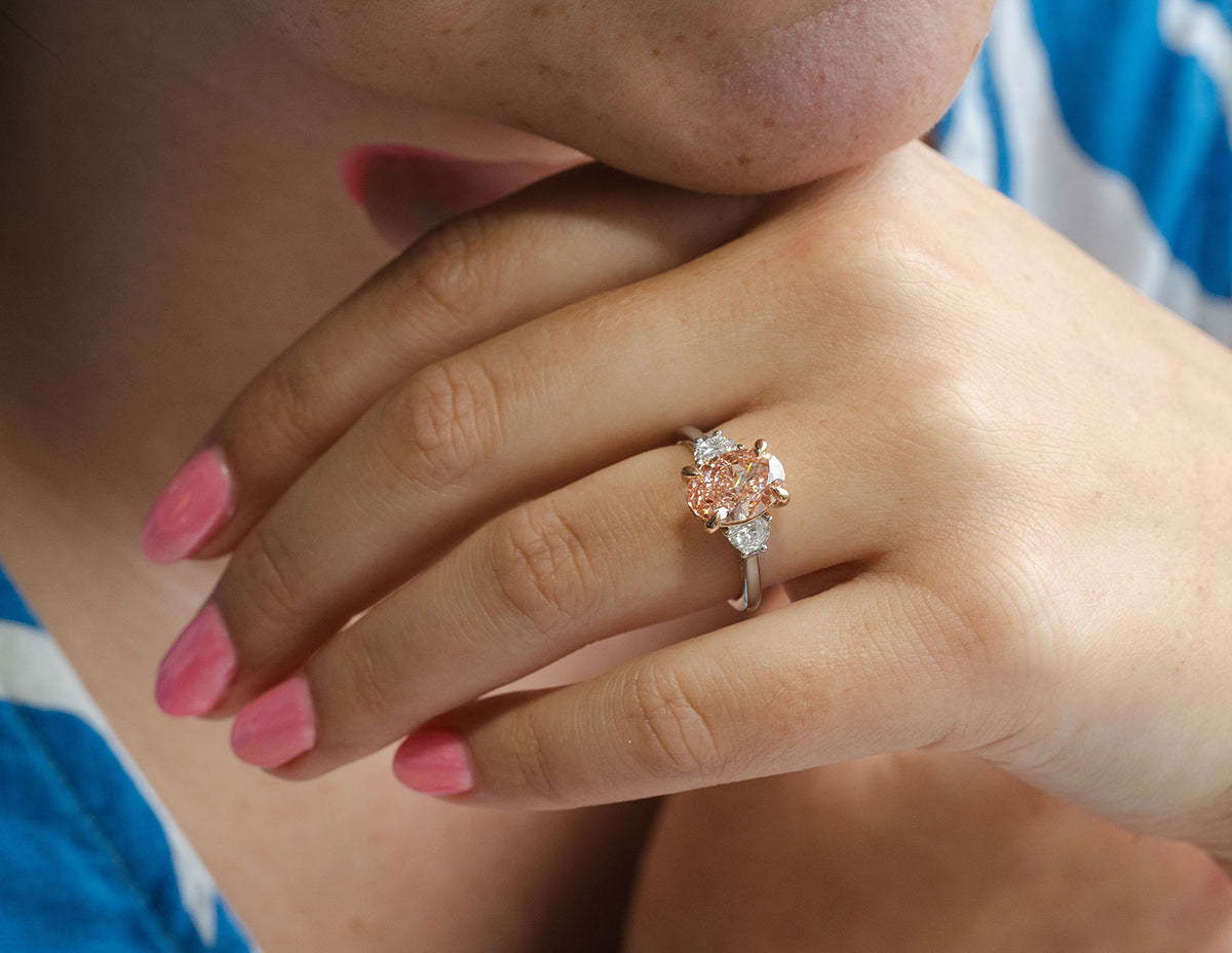 3 5/8ct. t.w. Pink Oval Cut Newborn Lab Created Engagement Ring in 14K White and Rose Gold