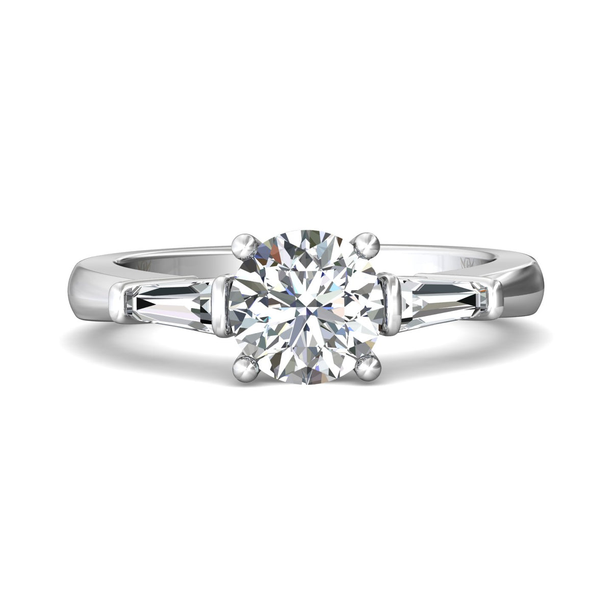1/2ct. t.w. Round and Baguette Cut Diamond Engagement Ring in 14K White Gold