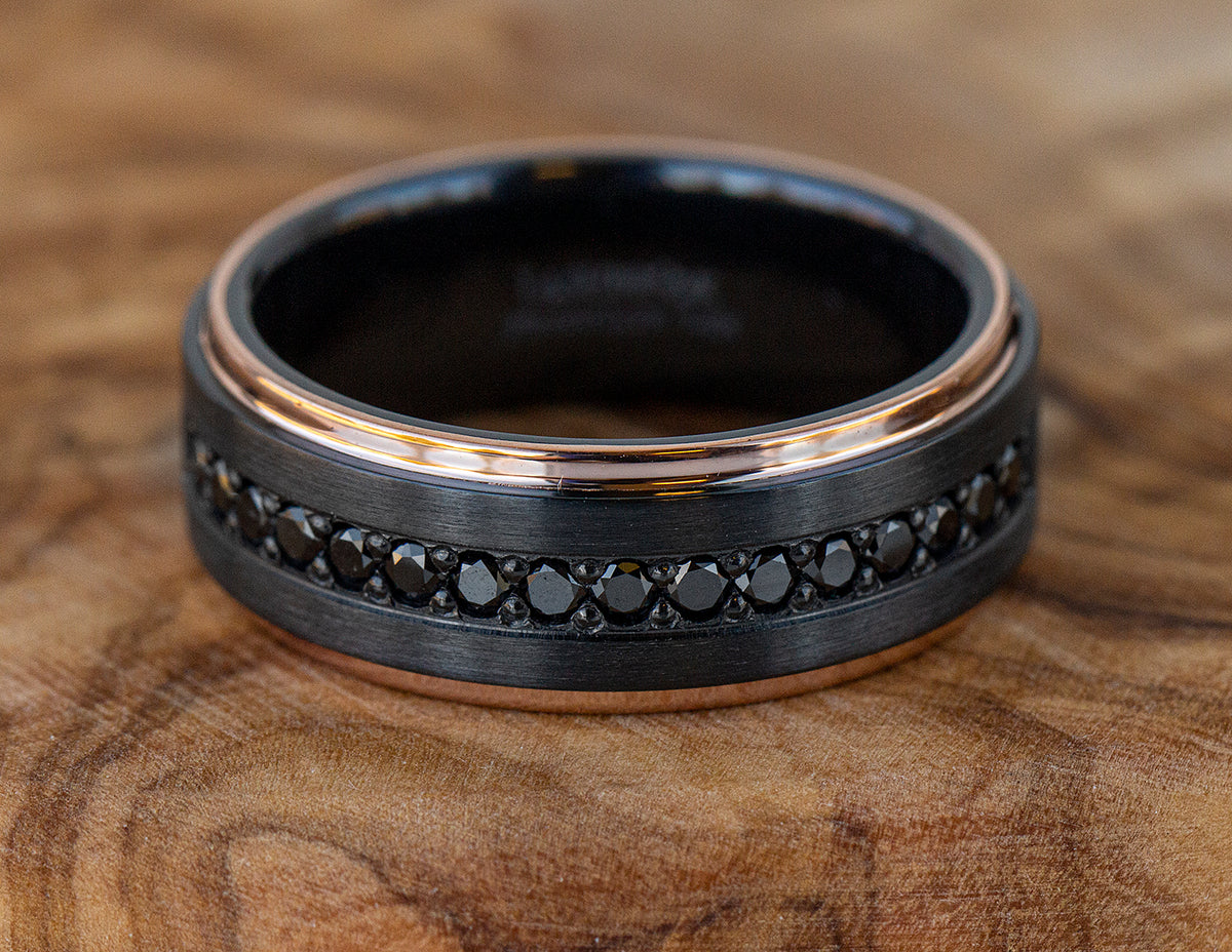 1/2ct. t.w. Treated Black Diamond Wedding Ring in Black Zirconium and 14K Rose Gold