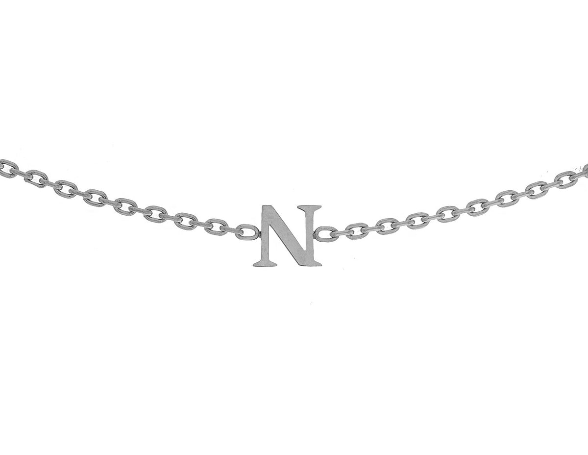Block Letter N Initial Bracelet in Stainless Steel