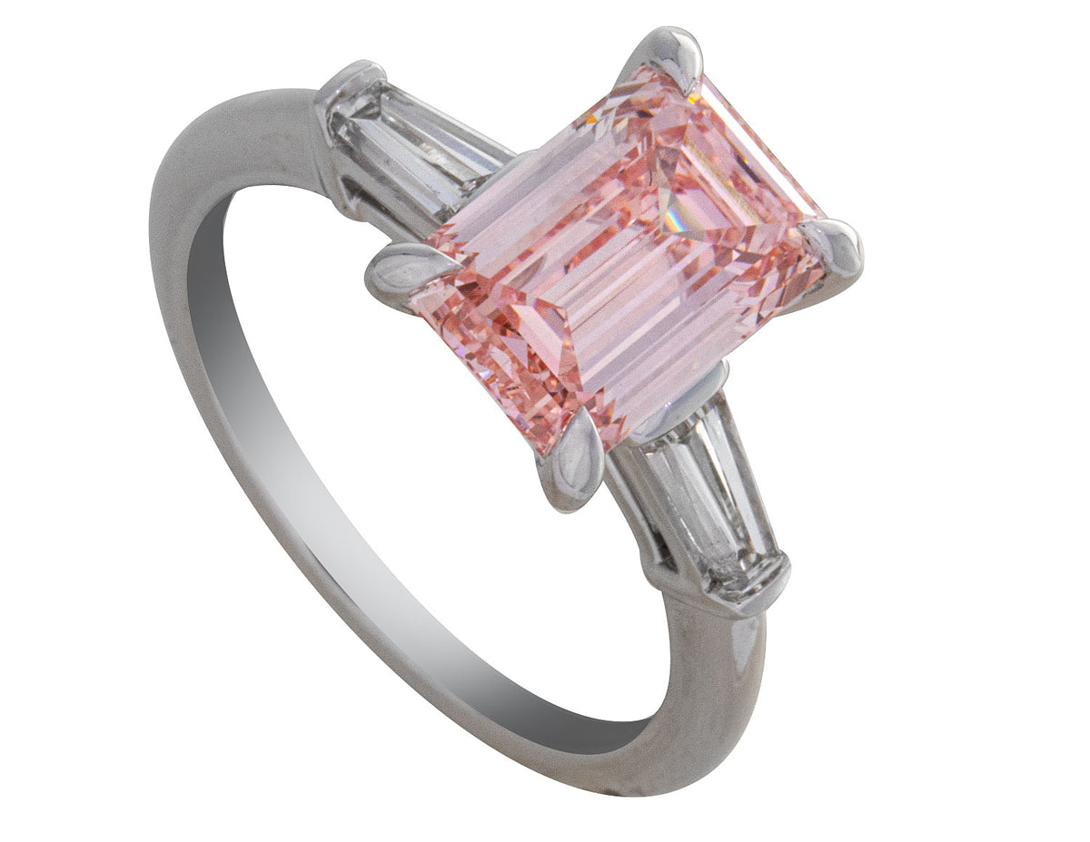 3 1/2ct. t.w. Pink Emerald Cut Newborn Lab Created Diamond Engagement Ring in 14K White Gold