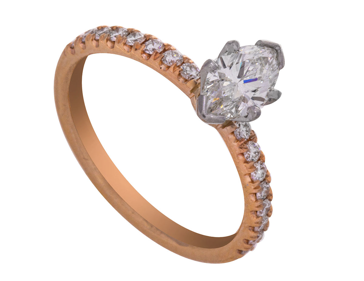 7/8ct. t.w. Marquise Cut Engagement Ring in 14K Yellow Gold