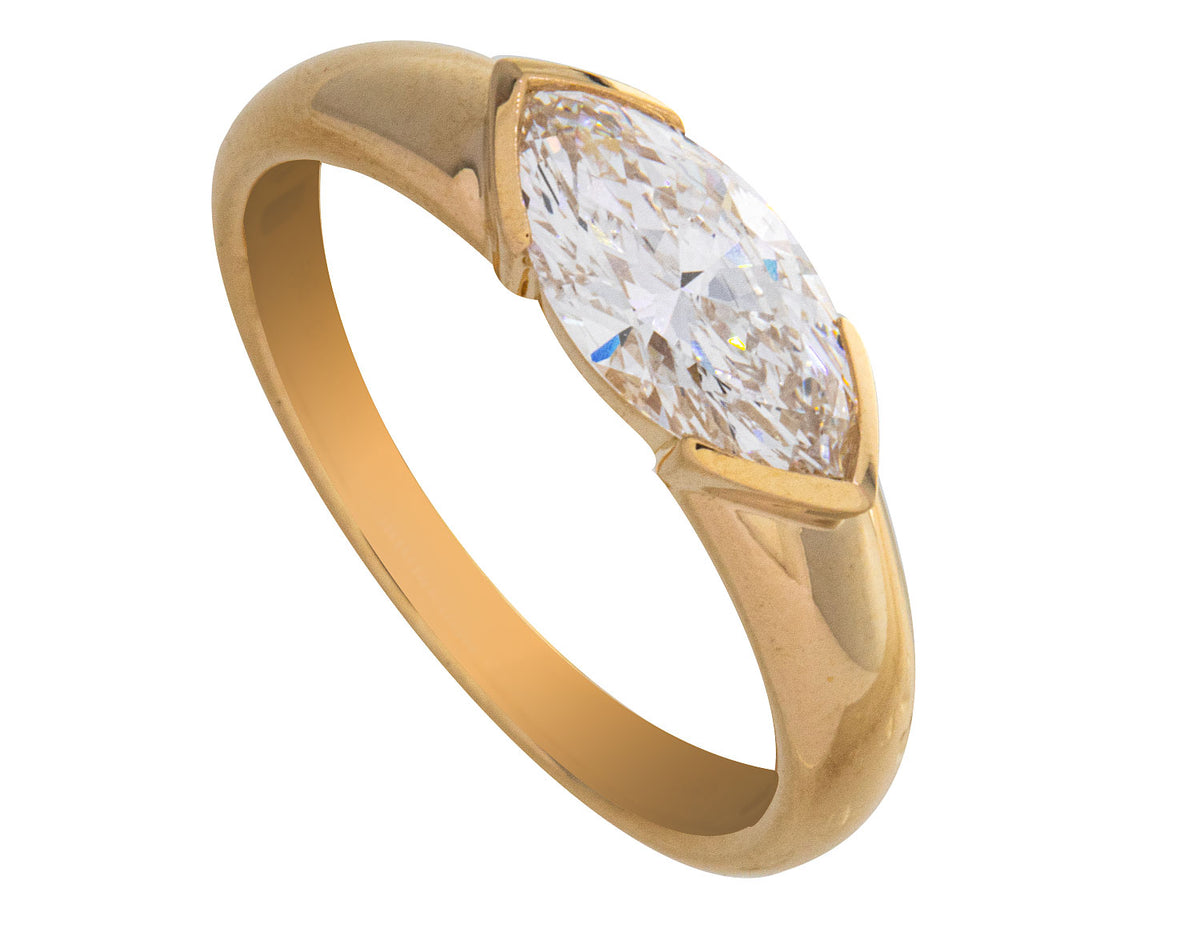 1ct. Marquise Cut Newborn Lab Created Diamond East-West Solitaire Engagement Ring in 14K Yellow Gold