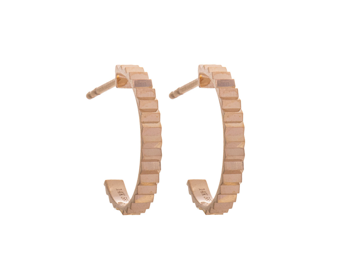 2x15mm Ribbed J-Hoop Earrings in 14K Yellow Gold