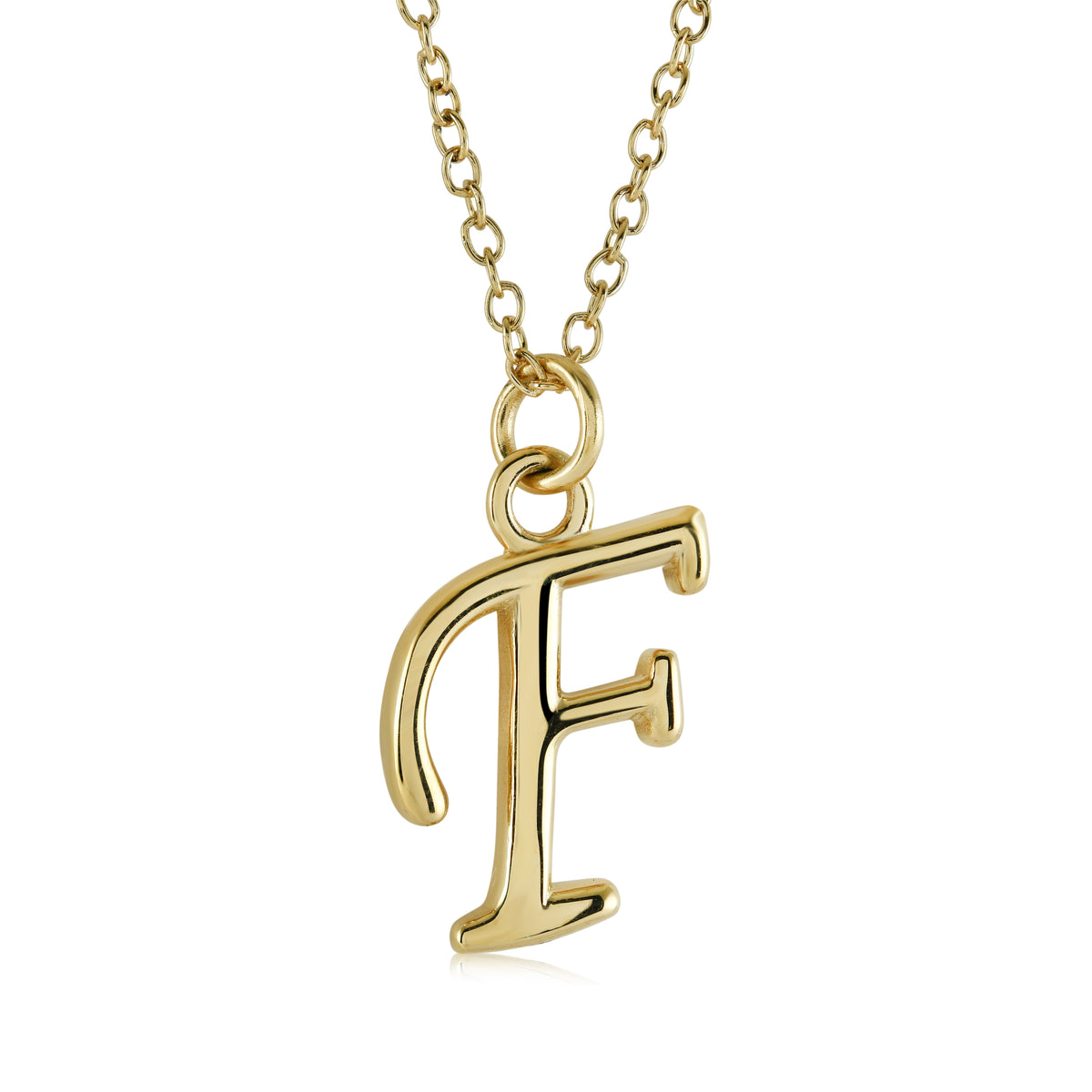 18" Gold Ion-Plated Stainless Steel Cursive Initial "F" Pendant