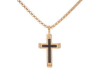 22" Stainless Steel Yellow and Black Ion-Plated Cross Pendant on Rounded Box Chain