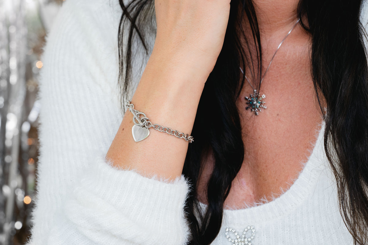 7.25" Heart Toggle Bracelet in Sterling Silver