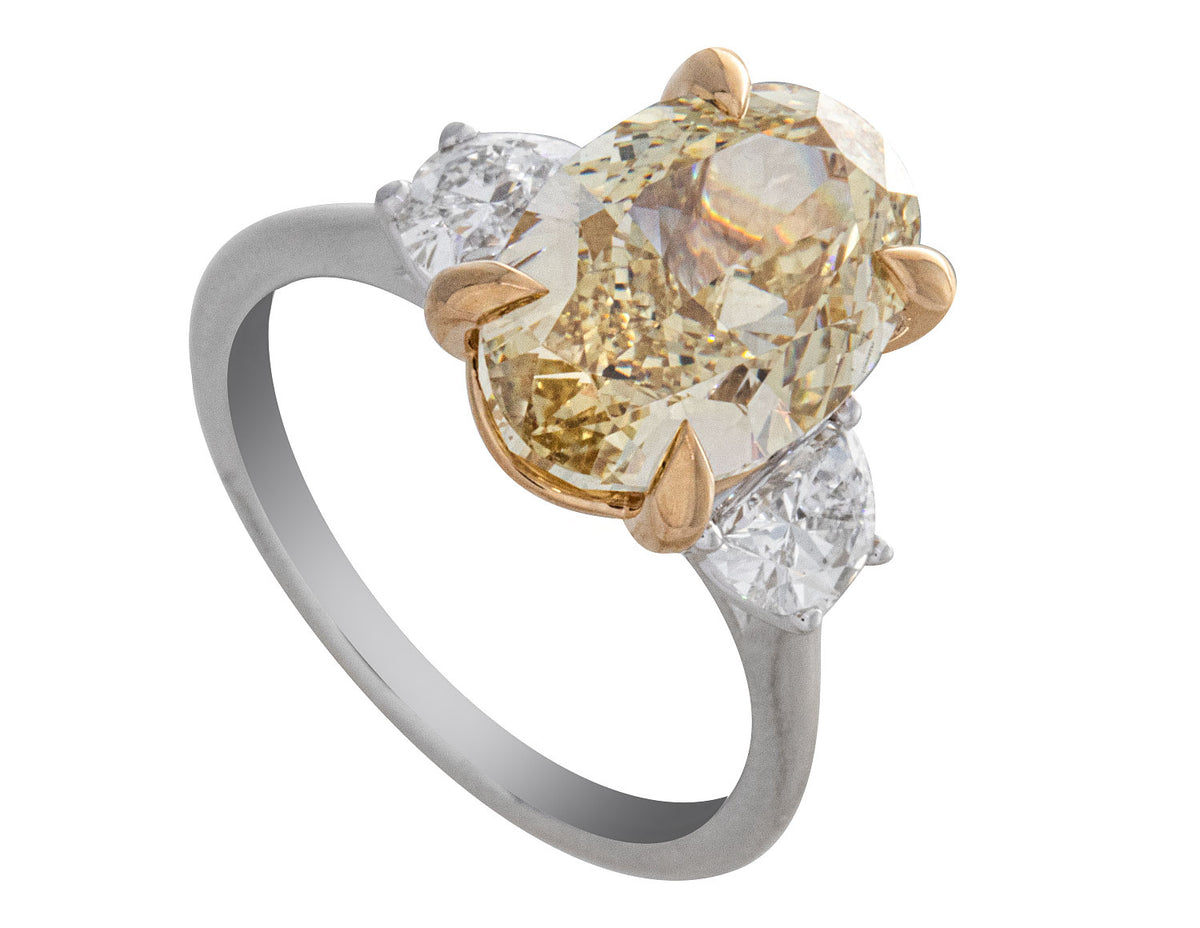 5 7/8ct. t.w. Yellow Oval Cut Newborn Lab Created Diamond Engagement Ring in 14K White and Yellow Gold