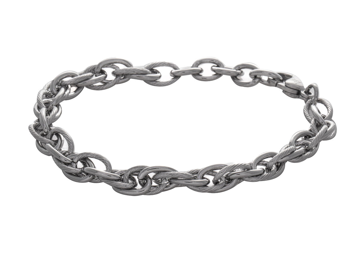Stainless Steel Diamond Cut Oval Link Chain Bracelet