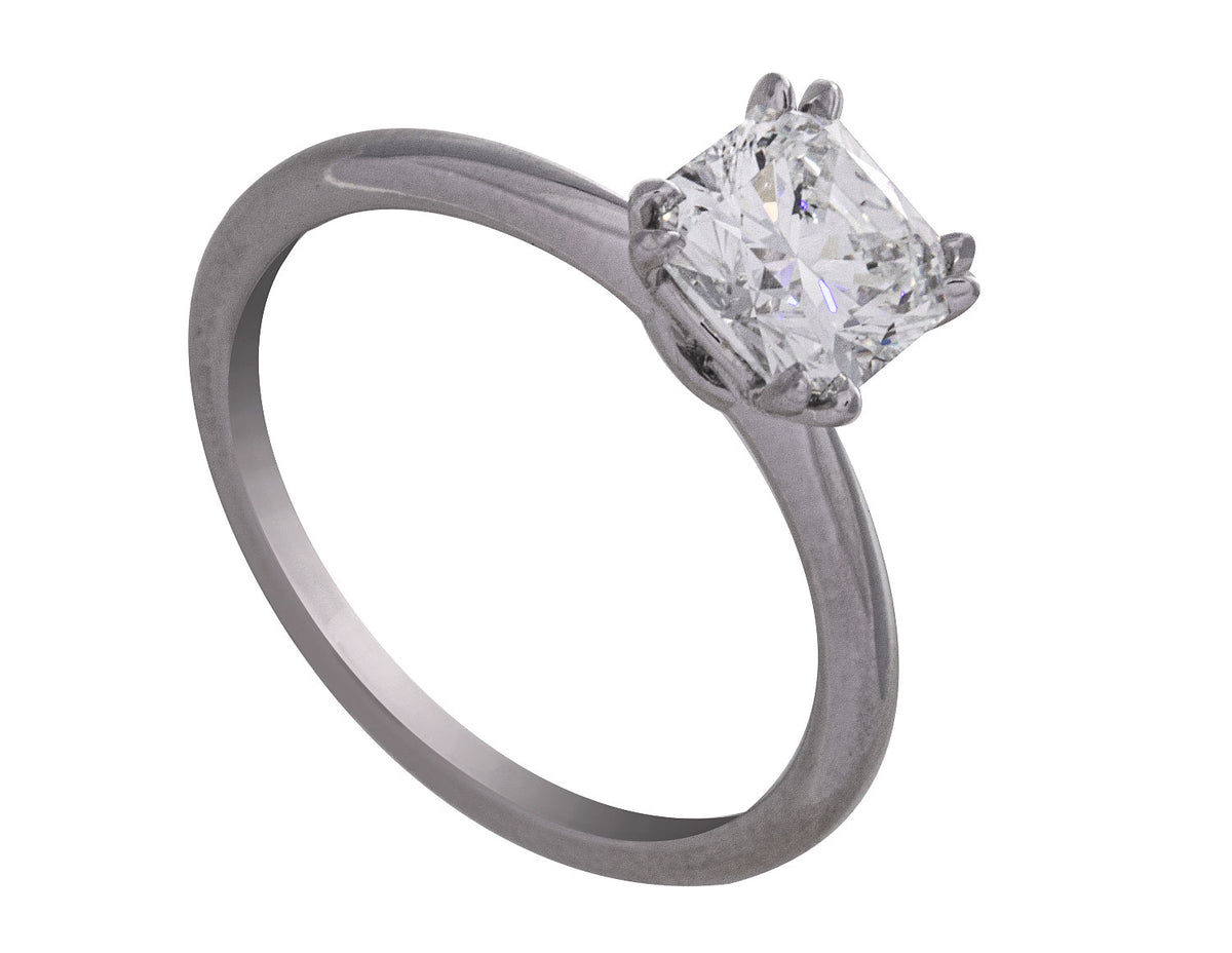 1.05ct. Kessler Square Radiant Cut Solitaire Engagement Ring in 14K White Gold