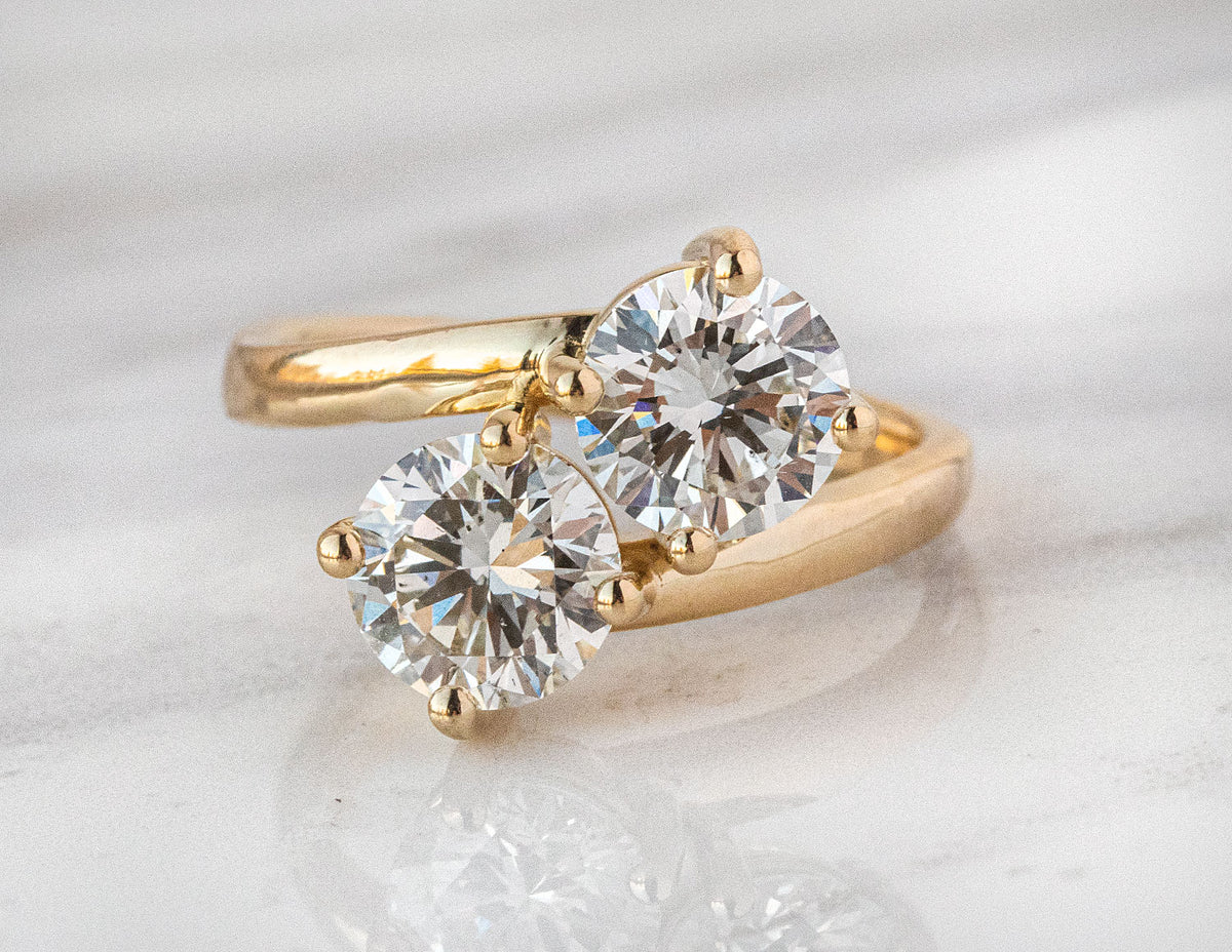3ct. t.w. 2-Stone Round Cut Newborn Lab Created Diamond Ring in 14K Yellow Gold