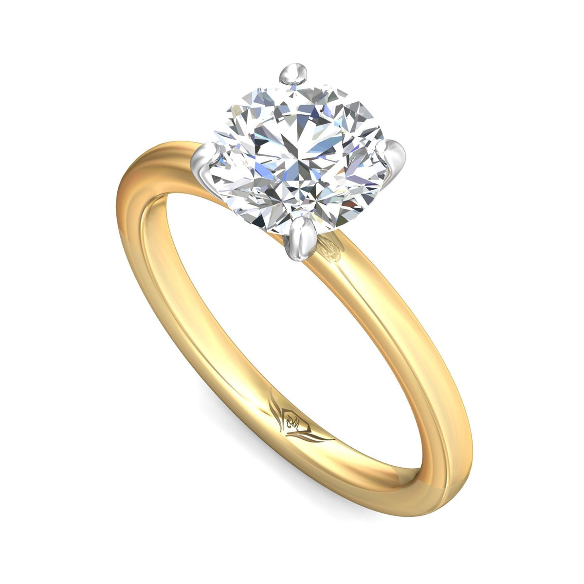 2mm Solitaire Engagement Ring in 14K Yellow and White Gold