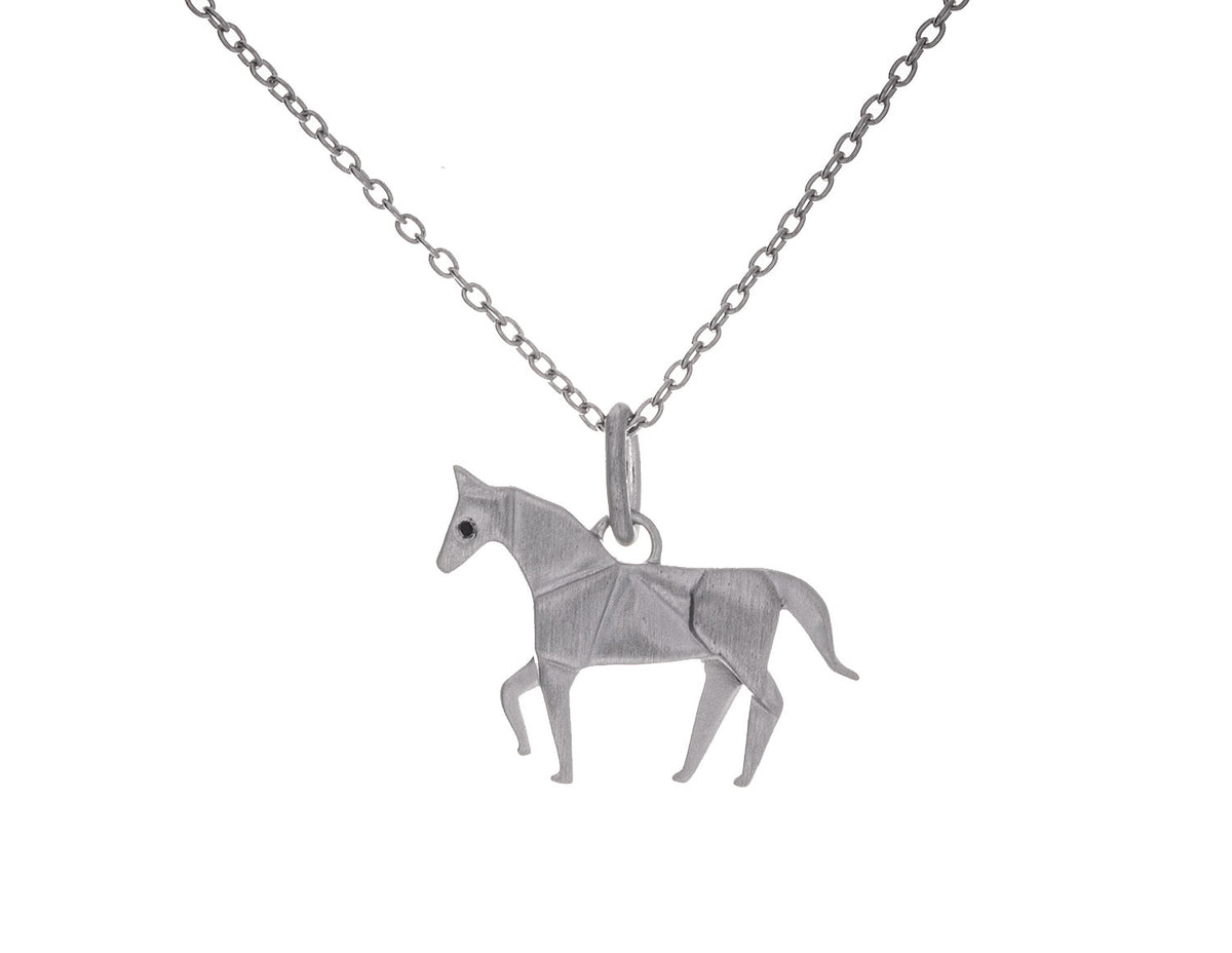 .01ct. Black Diamond Origami Horse Pendant in Sterling Silver