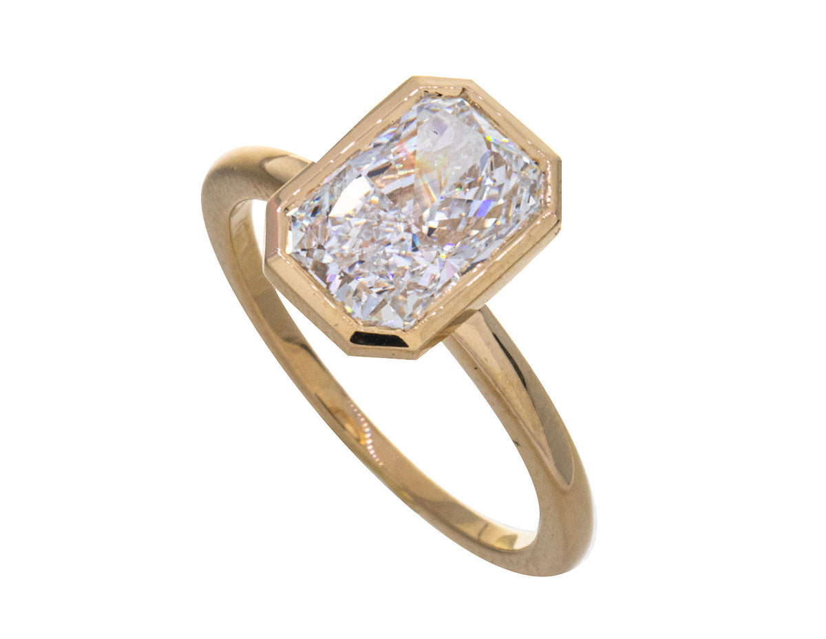 2 1/10ct. Radiant Cut Newborn Lab Created Bezel Diamond Engagement Ring in 14K Yellow Gold