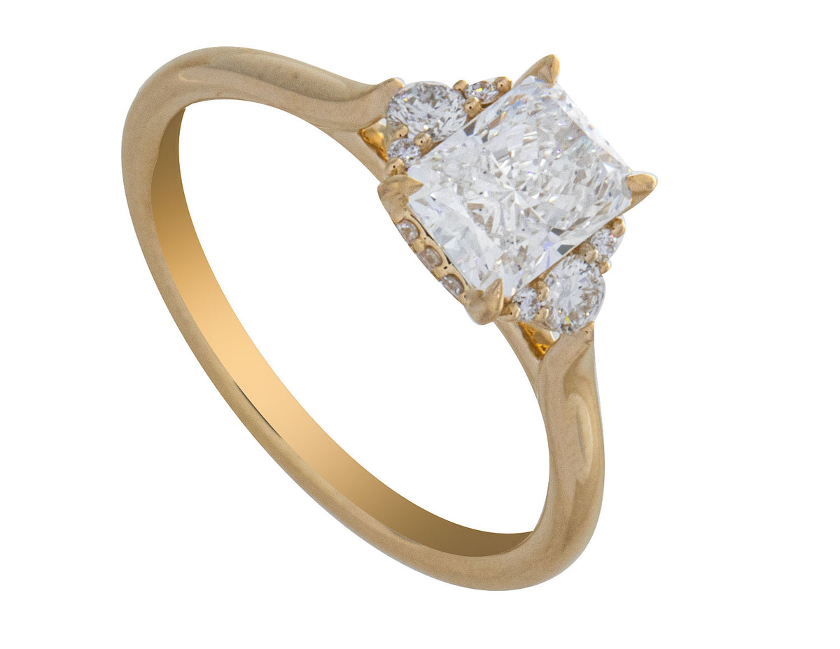 1 1/6ct. t.w. Radiant Cut Newborn Lab Created Diamond Engagement Ring in 14K Yellow Gold