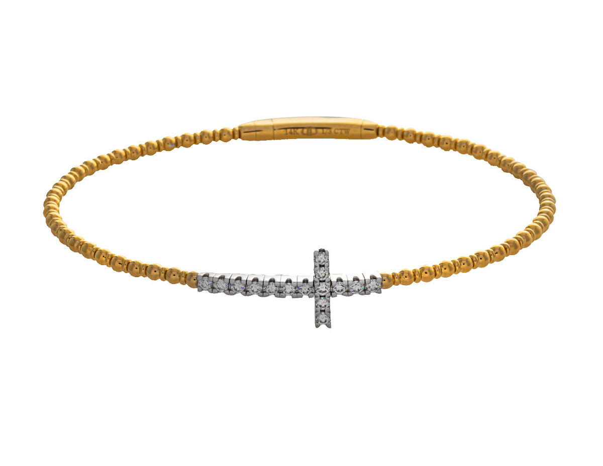 1/3ct. t.w. Diamond Cross Bracelet in 14K Yellow and White Gold