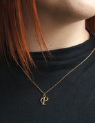 18" Gold Ion-Plated Stainless Steel Cursive Initial "P" Pendant