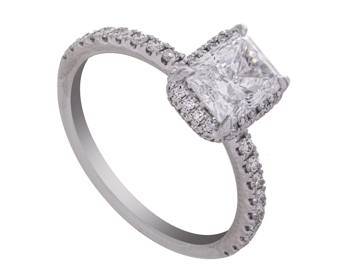 1 9/10ct. t.w. Radiant Cut Newborn Lab Created Diamond Engagement Ring in 14K White Gold