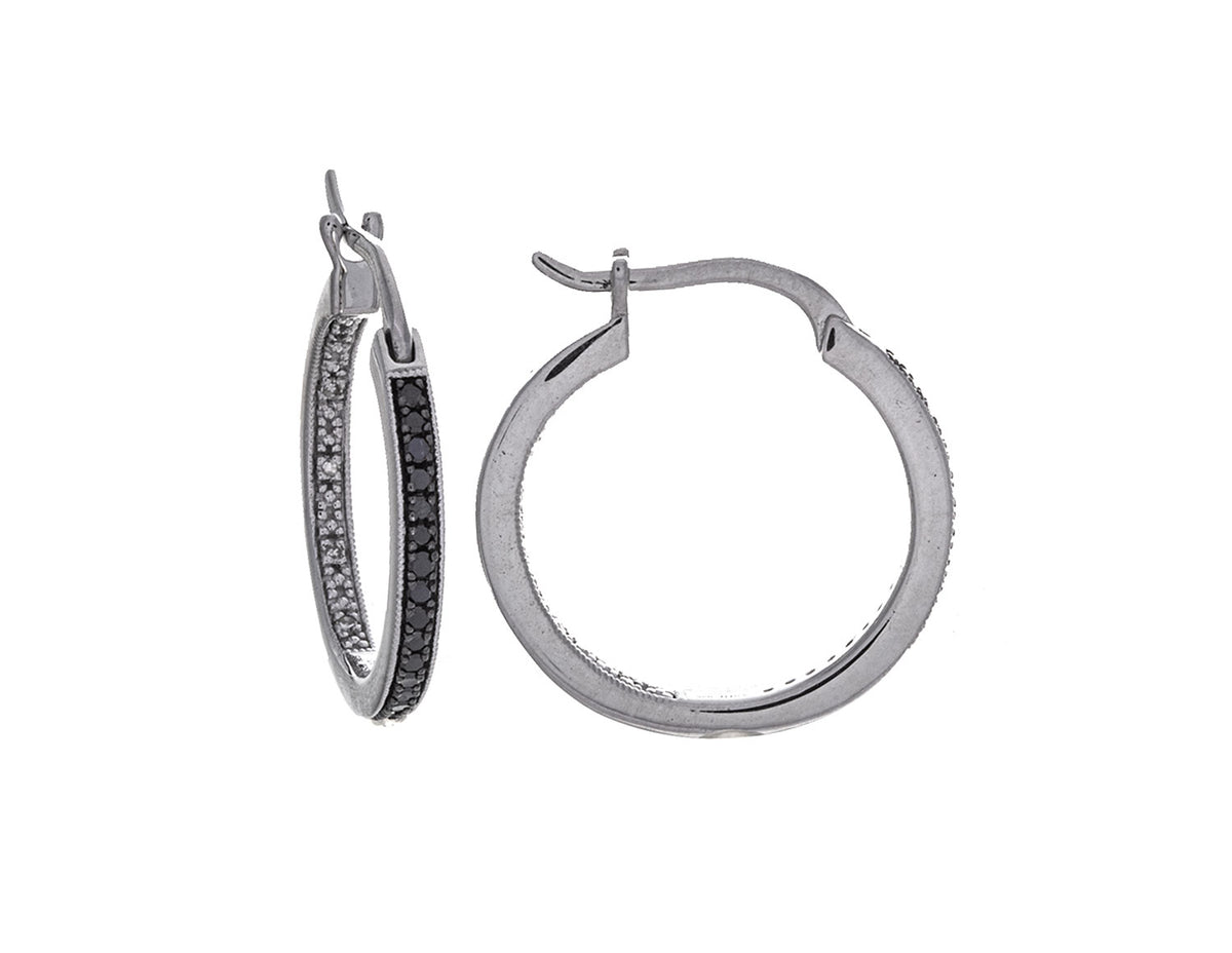 .06ct. t.w. Black Diamond Hoop Earrings in Sterling Silver