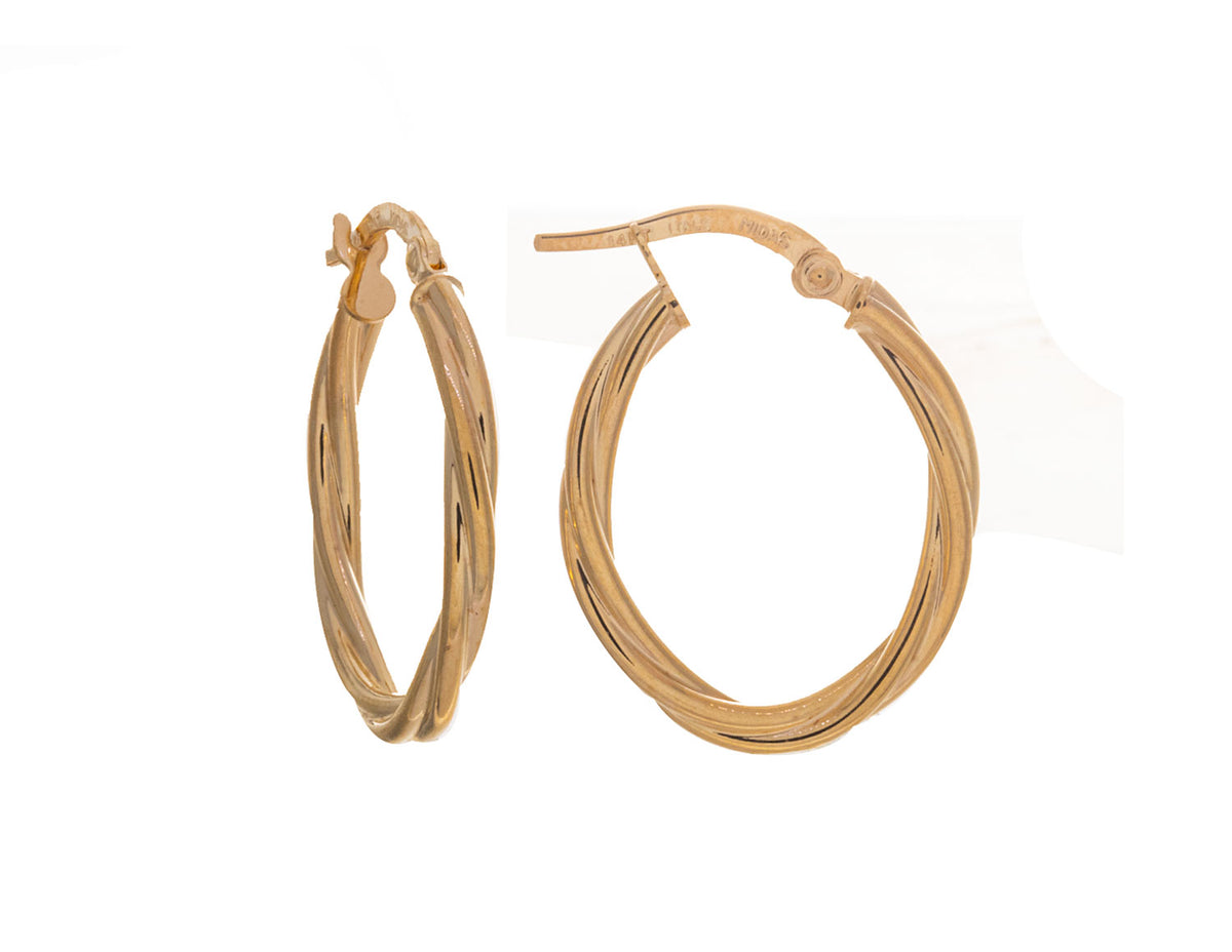 16x13mm Twisted Tube Oval Hoop Earrings in 14K Yellow Gold