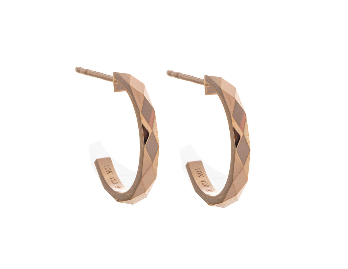 15mm Faceted Half Hoop Earrings in 10K Yellow Gold